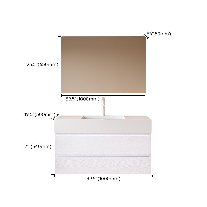 White Bath Vanity Wall Mount Single Sink Rectangular 2 Drawers Wood Frame Vanity Clearhalo 'Bathroom Remodel & Bathroom Fixtures' 'Bathroom Vanities' 'bathroom_vanities' 'Home Improvement' 'home_improvement' 'home_improvement_bathroom_vanities' 7064432