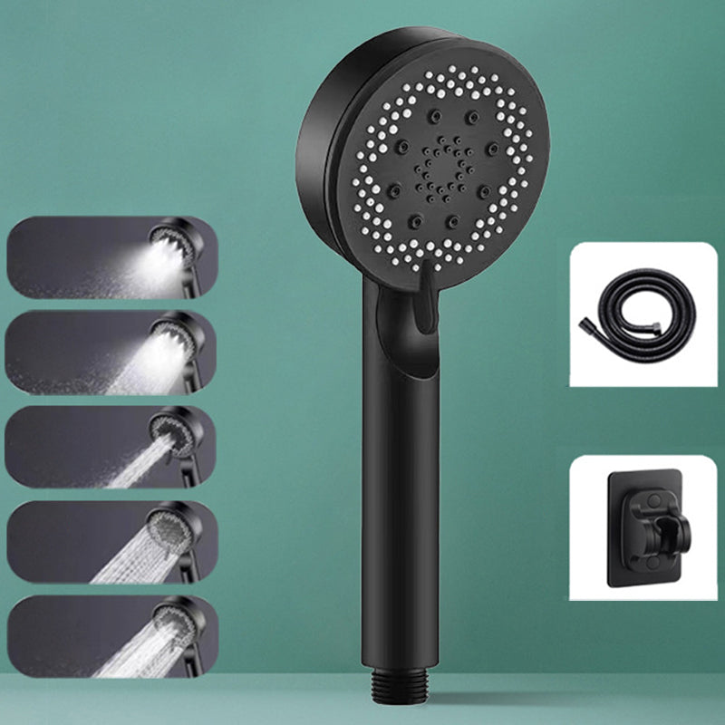 Classic Plastic Shower Head 5 Setting Round Handheld Shower Heads Black Shower Heads & Hose & Wall pedestal Clearhalo 'Bathroom Remodel & Bathroom Fixtures' 'Home Improvement' 'home_improvement' 'home_improvement_shower_heads' 'Shower Heads' 'shower_heads' 'Showers & Bathtubs Plumbing' 'Showers & Bathtubs' 7065230