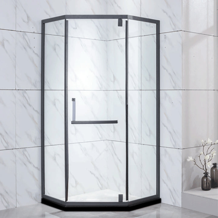 Black Semi Frameless Tempered Glass Shower Door Pivot Shower Door Clearhalo 'Bathroom Remodel & Bathroom Fixtures' 'Home Improvement' 'home_improvement' 'home_improvement_shower_tub_doors' 'Shower and Tub Doors' 'shower_tub_doors' 'Showers & Bathtubs' 7066045