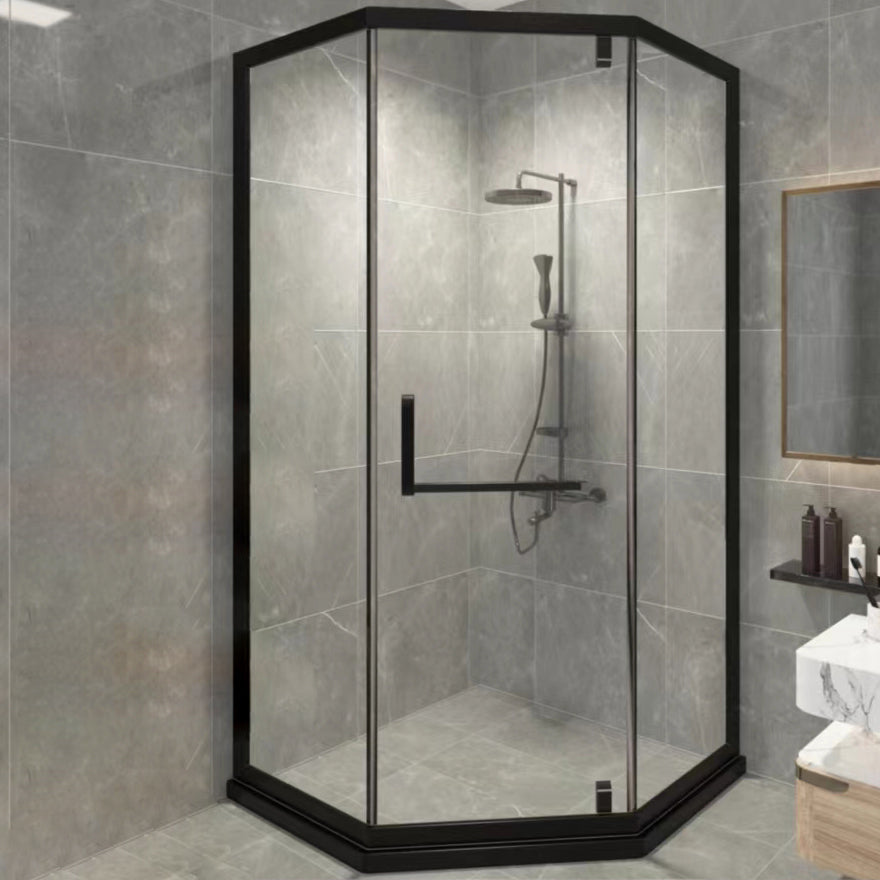 Black Semi Frameless Tempered Glass Shower Door Pivot Shower Door Clearhalo 'Bathroom Remodel & Bathroom Fixtures' 'Home Improvement' 'home_improvement' 'home_improvement_shower_tub_doors' 'Shower and Tub Doors' 'shower_tub_doors' 'Showers & Bathtubs' 7066046