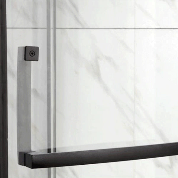 Black Semi Frameless Tempered Glass Shower Door Pivot Shower Door Clearhalo 'Bathroom Remodel & Bathroom Fixtures' 'Home Improvement' 'home_improvement' 'home_improvement_shower_tub_doors' 'Shower and Tub Doors' 'shower_tub_doors' 'Showers & Bathtubs' 7066047