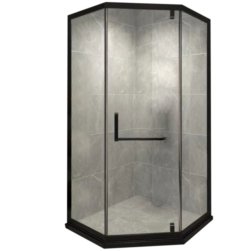Black Semi Frameless Tempered Glass Shower Door Pivot Shower Door Clearhalo 'Bathroom Remodel & Bathroom Fixtures' 'Home Improvement' 'home_improvement' 'home_improvement_shower_tub_doors' 'Shower and Tub Doors' 'shower_tub_doors' 'Showers & Bathtubs' 7066049