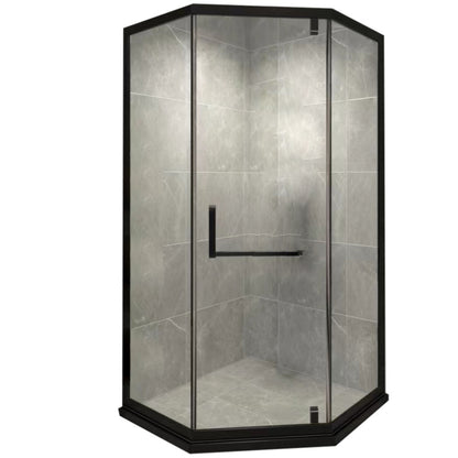 Black Semi Frameless Tempered Glass Shower Door Pivot Shower Door 47"L x 47"W x 81"H Clearhalo 'Bathroom Remodel & Bathroom Fixtures' 'Home Improvement' 'home_improvement' 'home_improvement_shower_tub_doors' 'Shower and Tub Doors' 'shower_tub_doors' 'Showers & Bathtubs' 7066049