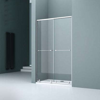 Semi Frameless Double Sliding Shower Door Tempered Glass Shower Door Silver Clearhalo 'Bathroom Remodel & Bathroom Fixtures' 'Home Improvement' 'home_improvement' 'home_improvement_shower_tub_doors' 'Shower and Tub Doors' 'shower_tub_doors' 'Showers & Bathtubs' 7066112