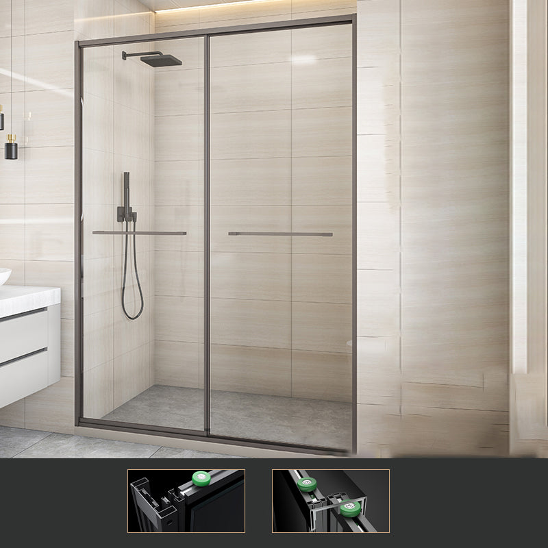 Matte Gray Bypass Shower Door Full Frame Tempered Glass Shower Door 75"L x 79"H Clearhalo 'Bathroom Remodel & Bathroom Fixtures' 'Home Improvement' 'home_improvement' 'home_improvement_shower_tub_doors' 'Shower and Tub Doors' 'shower_tub_doors' 'Showers & Bathtubs' 7066127