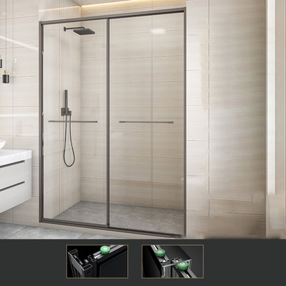 Matte Gray Bypass Shower Door Full Frame Tempered Glass Shower Door 75"L x 79"H Clearhalo 'Bathroom Remodel & Bathroom Fixtures' 'Home Improvement' 'home_improvement' 'home_improvement_shower_tub_doors' 'Shower and Tub Doors' 'shower_tub_doors' 'Showers & Bathtubs' 7066127