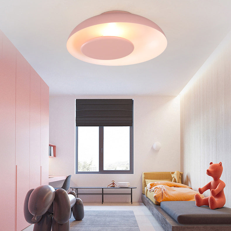 1 Light Barn Shaped Ceiling Light Macaron Kids Metallic Flush Mount Light for Child Bedroom Clearhalo 'Ceiling Lights' 'Close To Ceiling Lights' 'Close to ceiling' 'Flush mount' Lighting' 70662