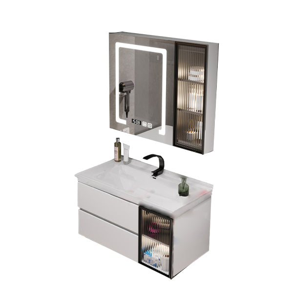 Rectangular Bathroom Vanity Single Sink Wall Mount Mirror Glam Vanity with Drawers Clearhalo 'Bathroom Remodel & Bathroom Fixtures' 'Bathroom Vanities' 'bathroom_vanities' 'Home Improvement' 'home_improvement' 'home_improvement_bathroom_vanities' 7069237