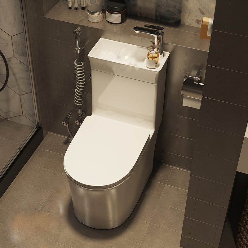 Contemporary Ceramic Flush Toilet Slow Close Seat Included Urine Toilet for Bathroom White Toilet with Sprayer Clearhalo 'Bathroom Remodel & Bathroom Fixtures' 'Home Improvement' 'home_improvement' 'home_improvement_toilets' 'Toilets & Bidets' 'Toilets' 7069514