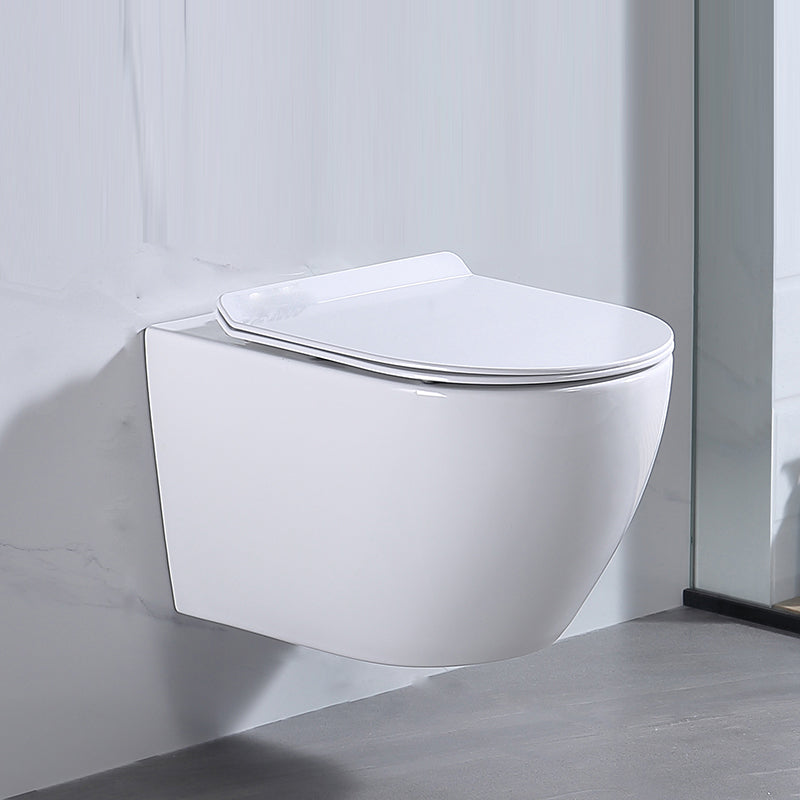 Modern White Ceramic Flush Toilet Wall Hung Urine Toilet with Seat for Bathroom 14"L x 19"W x 13"H Toilet Only Clearhalo 'Bathroom Remodel & Bathroom Fixtures' 'Home Improvement' 'home_improvement' 'home_improvement_toilets' 'Toilets & Bidets' 'Toilets' 7069525