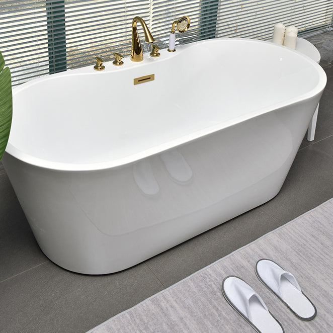 White Oval Bath Freestanding Acrylic Soaking Handles Included Modern Bathtub 59"L x 28"W x 22"H Clearhalo 'Bathroom Remodel & Bathroom Fixtures' 'Bathtubs' 'Home Improvement' 'home_improvement' 'home_improvement_bathtubs' 'Showers & Bathtubs' 7069775