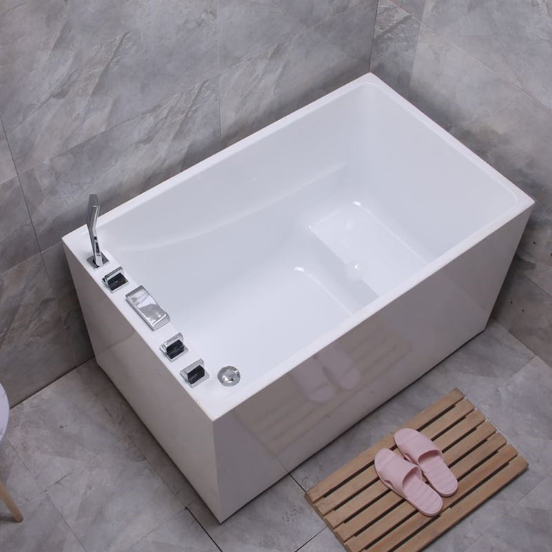 White Modern Bathtub Freestanding Acrylic Soaking Rectangular Bath With Seat Tub with Silver 5-Piece Set Clearhalo 'Bathroom Remodel & Bathroom Fixtures' 'Bathtubs' 'Home Improvement' 'home_improvement' 'home_improvement_bathtubs' 'Showers & Bathtubs' 7069809