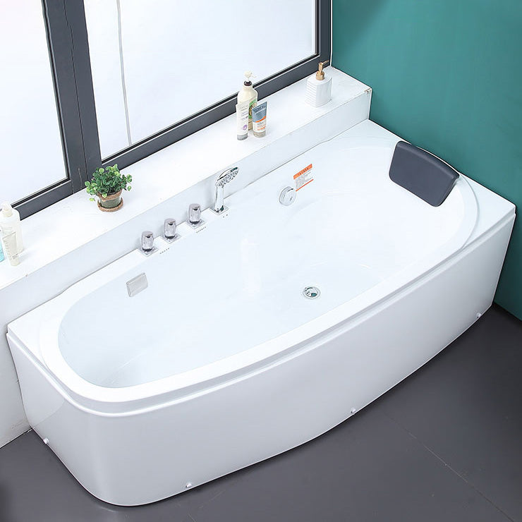 Modern Acrylic Tub Soaking Corner Bathtub in White , 22.83-inch Tall Left Tub with Silver 5-Piece Set Clearhalo 'Bathroom Remodel & Bathroom Fixtures' 'Bathtubs' 'Home Improvement' 'home_improvement' 'home_improvement_bathtubs' 'Showers & Bathtubs' 7069854