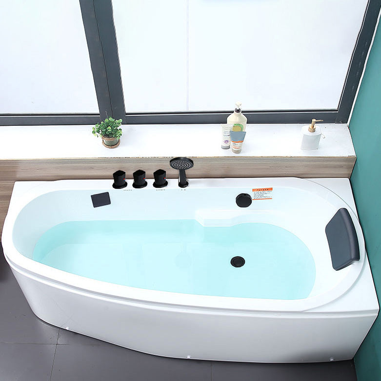 Modern Acrylic Tub Soaking Corner Bathtub in White , 22.83-inch Tall 63"L x 29.9"W x 22.8"H Left Tub with Black 5-Piece Set Clearhalo 'Bathroom Remodel & Bathroom Fixtures' 'Bathtubs' 'Home Improvement' 'home_improvement' 'home_improvement_bathtubs' 'Showers & Bathtubs' 7069855