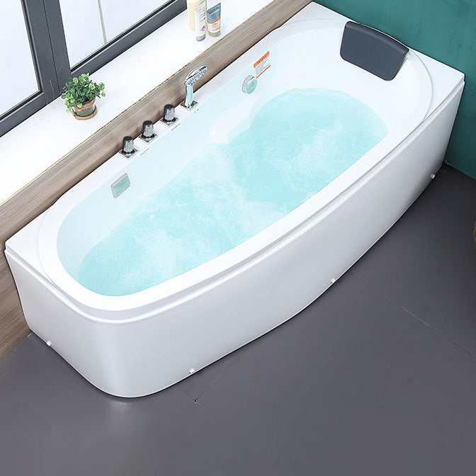 Modern Acrylic Tub Soaking Corner Bathtub in White , 22.83-inch Tall 63"L x 29.9"W x 22.8"H Left Tub with Silver 5-Piece Set Clearhalo 'Bathroom Remodel & Bathroom Fixtures' 'Bathtubs' 'Home Improvement' 'home_improvement' 'home_improvement_bathtubs' 'Showers & Bathtubs' 7069857