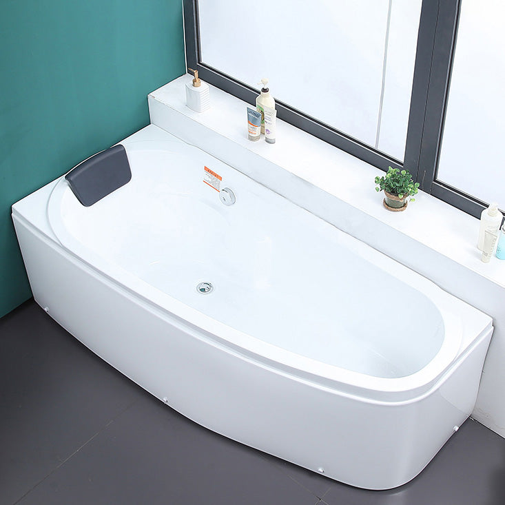 Modern Acrylic Tub Soaking Corner Bathtub in White , 22.83-inch Tall Right Tub with Pillow Clearhalo 'Bathroom Remodel & Bathroom Fixtures' 'Bathtubs' 'Home Improvement' 'home_improvement' 'home_improvement_bathtubs' 'Showers & Bathtubs' 7069858