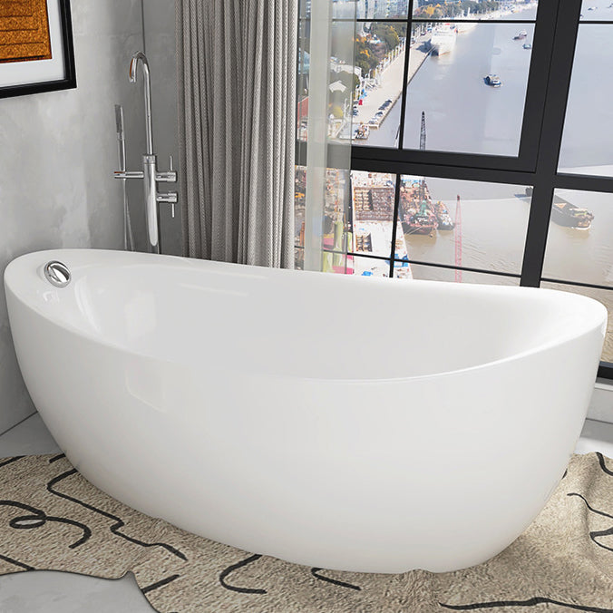 White Freestanding Bath Acrylic Soaking Oval Modern Bathtub Oval Tub with Freestanding Tub Fillers Clearhalo 'Bathroom Remodel & Bathroom Fixtures' 'Bathtubs' 'Home Improvement' 'home_improvement' 'home_improvement_bathtubs' 'Showers & Bathtubs' 7069880