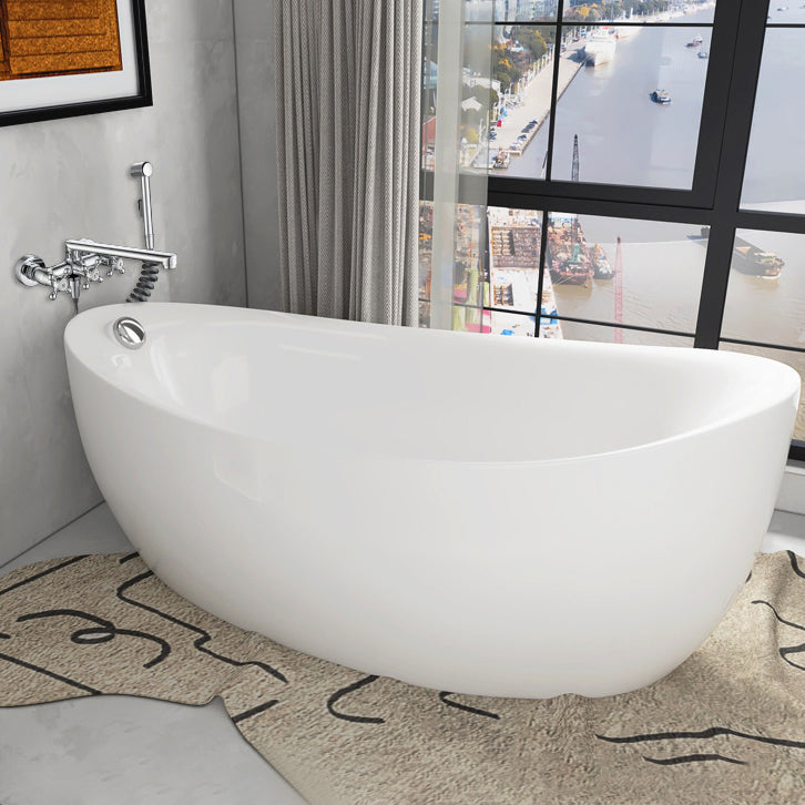 White Freestanding Bath Acrylic Soaking Oval Modern Bathtub Oval Tub with Wall Mounted Faucets Clearhalo 'Bathroom Remodel & Bathroom Fixtures' 'Bathtubs' 'Home Improvement' 'home_improvement' 'home_improvement_bathtubs' 'Showers & Bathtubs' 7069882