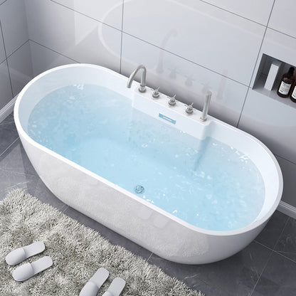 Freestanding Soaking Modern Bathtub Antique Finish Oval Bath Tub White Tub with Silver 5-Piece Set