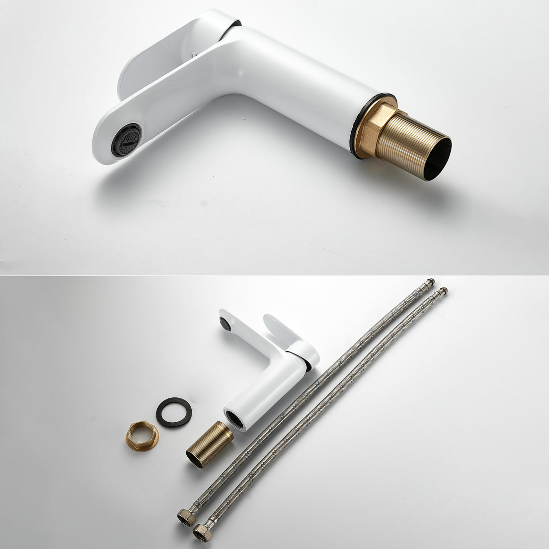 Bathroom Sink Faucet Lever Handle Brass Solid Color Washroom Faucet Clearhalo 'Bathroom Remodel & Bathroom Fixtures' 'Bathroom Sink Faucets' 'Bathroom Sinks & Faucet Components' 'bathroom_sink_faucets' 'Home Improvement' 'home_improvement' 'home_improvement_bathroom_sink_faucets' 7078536