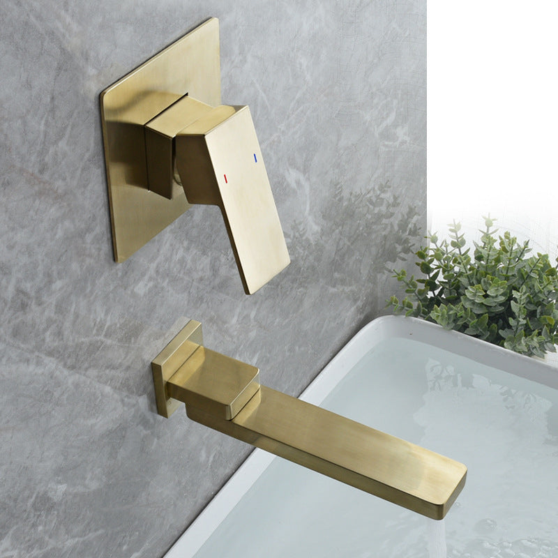 Light Luxury Wall Mounted Bathroom Faucet Lever Handle Sink Faucet Dark Gold Square Clearhalo 'Bathroom Remodel & Bathroom Fixtures' 'Bathroom Sink Faucets' 'Bathroom Sinks & Faucet Components' 'bathroom_sink_faucets' 'Home Improvement' 'home_improvement' 'home_improvement_bathroom_sink_faucets' 7078550