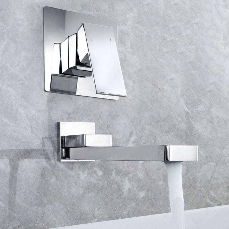 Light Luxury Wall Mounted Bathroom Faucet Lever Handle Sink Faucet Polished Chrome Square Clearhalo 'Bathroom Remodel & Bathroom Fixtures' 'Bathroom Sink Faucets' 'Bathroom Sinks & Faucet Components' 'bathroom_sink_faucets' 'Home Improvement' 'home_improvement' 'home_improvement_bathroom_sink_faucets' 7078552