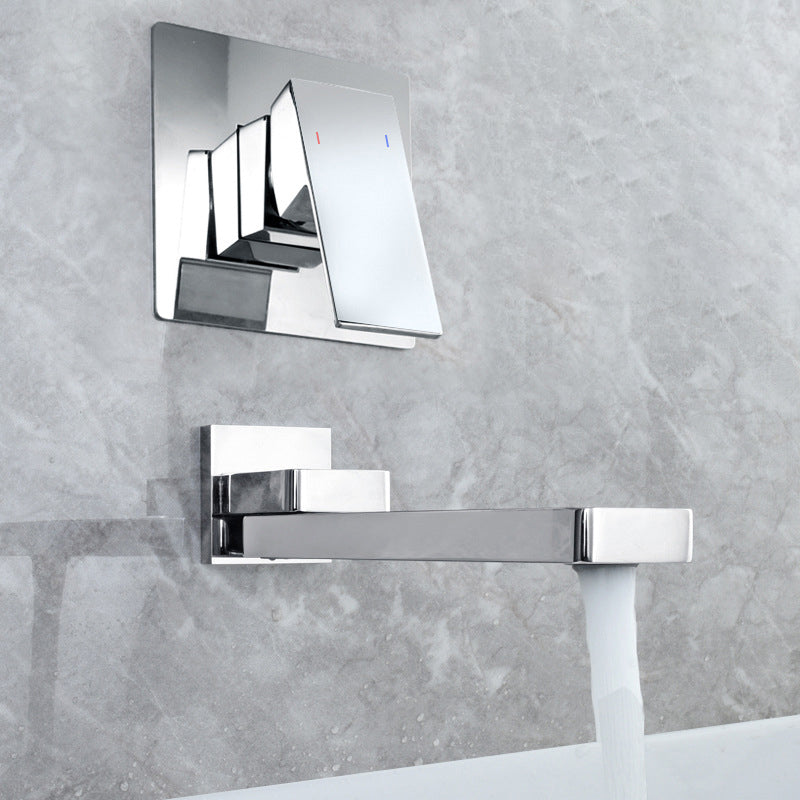 Light Luxury Wall Mounted Bathroom Faucet Lever Handle Sink Faucet Polished Chrome Square Clearhalo 'Bathroom Remodel & Bathroom Fixtures' 'Bathroom Sink Faucets' 'Bathroom Sinks & Faucet Components' 'bathroom_sink_faucets' 'Home Improvement' 'home_improvement' 'home_improvement_bathroom_sink_faucets' 7078552