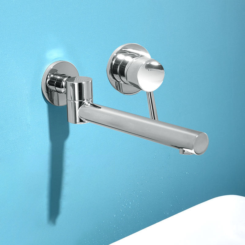 Light Luxury Wall Mounted Bathroom Faucet Lever Handle Sink Faucet Chrome Round Clearhalo 'Bathroom Remodel & Bathroom Fixtures' 'Bathroom Sink Faucets' 'Bathroom Sinks & Faucet Components' 'bathroom_sink_faucets' 'Home Improvement' 'home_improvement' 'home_improvement_bathroom_sink_faucets' 7078554