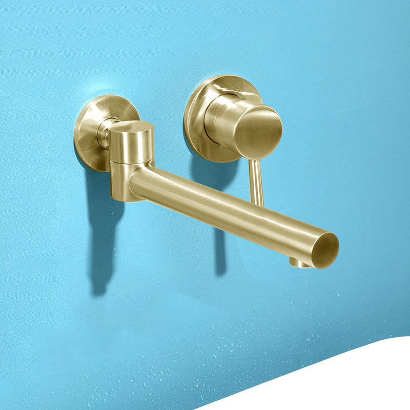 Light Luxury Wall Mounted Bathroom Faucet Lever Handle Sink Faucet Gold Round Clearhalo 'Bathroom Remodel & Bathroom Fixtures' 'Bathroom Sink Faucets' 'Bathroom Sinks & Faucet Components' 'bathroom_sink_faucets' 'Home Improvement' 'home_improvement' 'home_improvement_bathroom_sink_faucets' 7078556