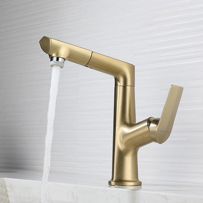 Centerset Lavatory Faucet Glam Style Faucet with Single Lever Handle Gold Clearhalo 'Bathroom Remodel & Bathroom Fixtures' 'Bathroom Sink Faucets' 'Bathroom Sinks & Faucet Components' 'bathroom_sink_faucets' 'Home Improvement' 'home_improvement' 'home_improvement_bathroom_sink_faucets' 7078573