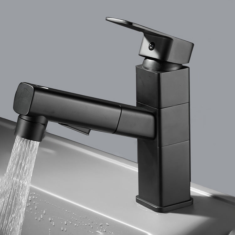 Bathroom Faucet Pull-out Lever Handle Single Hole Washroom Faucet Black 7.1" Square Clearhalo 'Bathroom Remodel & Bathroom Fixtures' 'Bathroom Sink Faucets' 'Bathroom Sinks & Faucet Components' 'bathroom_sink_faucets' 'Home Improvement' 'home_improvement' 'home_improvement_bathroom_sink_faucets' 7078600