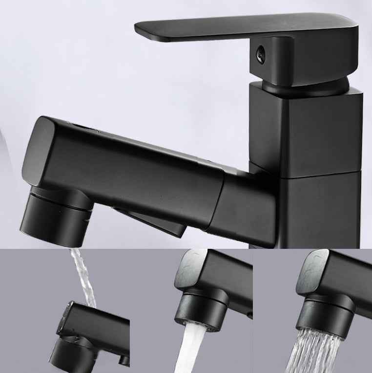 Bathroom Faucet Pull-out Lever Handle Single Hole Washroom Faucet Clearhalo 'Bathroom Remodel & Bathroom Fixtures' 'Bathroom Sink Faucets' 'Bathroom Sinks & Faucet Components' 'bathroom_sink_faucets' 'Home Improvement' 'home_improvement' 'home_improvement_bathroom_sink_faucets' 7078602