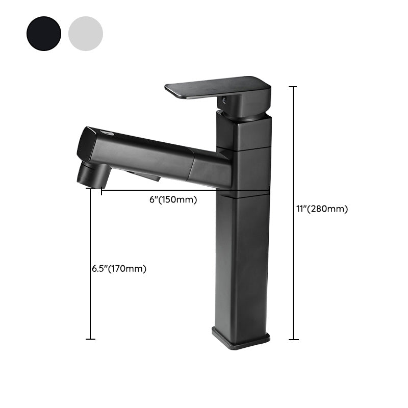 Bathroom Faucet Pull-out Lever Handle Single Hole Washroom Faucet Clearhalo 'Bathroom Remodel & Bathroom Fixtures' 'Bathroom Sink Faucets' 'Bathroom Sinks & Faucet Components' 'bathroom_sink_faucets' 'Home Improvement' 'home_improvement' 'home_improvement_bathroom_sink_faucets' 7078619