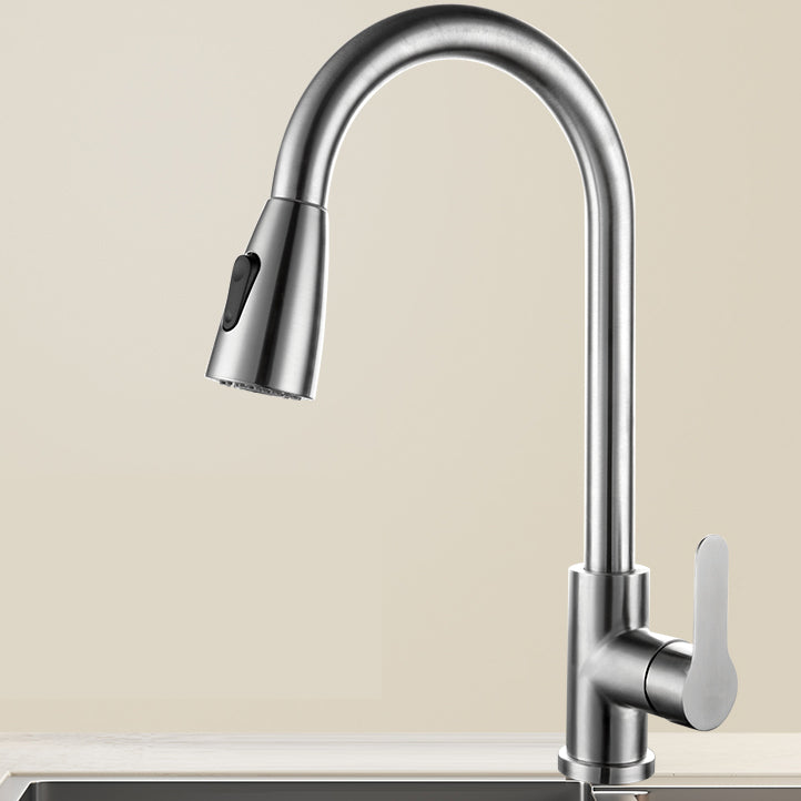 Modern Kitchen Faucet Pure Color Stainless Steel Kitchen Faucet Clearhalo 'Home Improvement' 'home_improvement' 'home_improvement_kitchen_faucets' 'Kitchen Faucets' 'Kitchen Remodel & Kitchen Fixtures' 'Kitchen Sinks & Faucet Components' 'kitchen_faucets' 7078645
