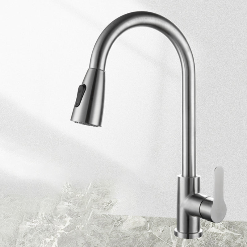 Modern Kitchen Faucet Pure Color Stainless Steel Kitchen Faucet Nickel Dual Mode Clearhalo 'Home Improvement' 'home_improvement' 'home_improvement_kitchen_faucets' 'Kitchen Faucets' 'Kitchen Remodel & Kitchen Fixtures' 'Kitchen Sinks & Faucet Components' 'kitchen_faucets' 7078646