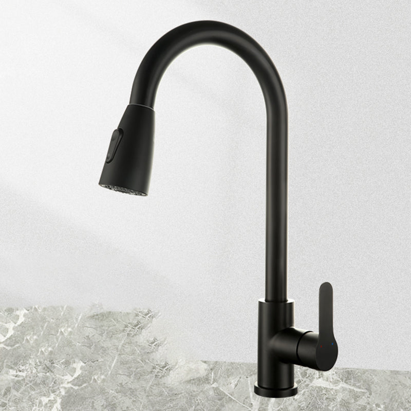 Modern Kitchen Faucet Pure Color Stainless Steel Kitchen Faucet Black Dual Mode Supply Lines Included Clearhalo 'Home Improvement' 'home_improvement' 'home_improvement_kitchen_faucets' 'Kitchen Faucets' 'Kitchen Remodel & Kitchen Fixtures' 'Kitchen Sinks & Faucet Components' 'kitchen_faucets' 7078649