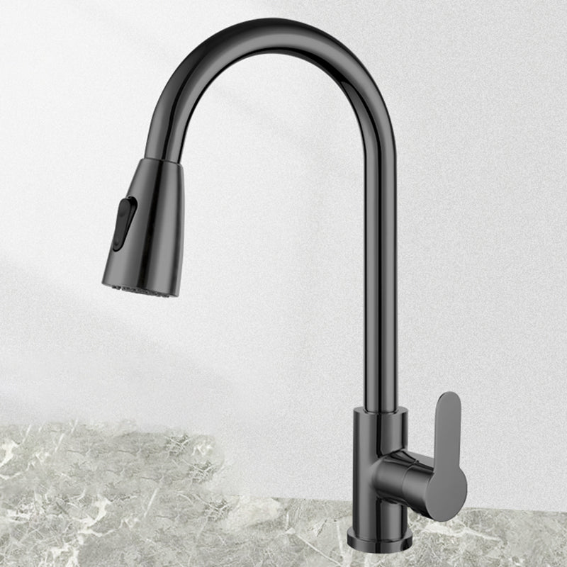 Modern Kitchen Faucet Pure Color Stainless Steel Kitchen Faucet Dark Gray Dual Mode Supply Lines Included Clearhalo 'Home Improvement' 'home_improvement' 'home_improvement_kitchen_faucets' 'Kitchen Faucets' 'Kitchen Remodel & Kitchen Fixtures' 'Kitchen Sinks & Faucet Components' 'kitchen_faucets' 7078651