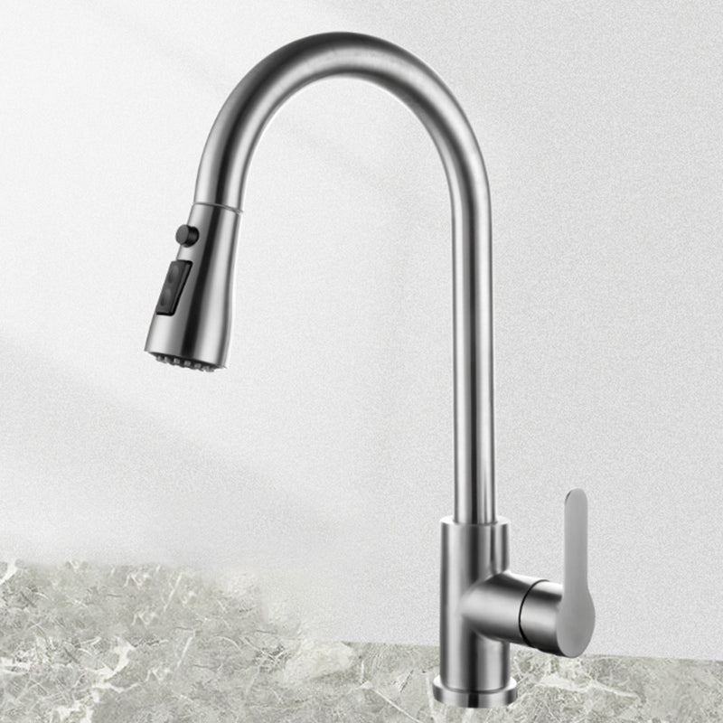 Modern Kitchen Faucet Pure Color Stainless Steel Kitchen Faucet Nickel Tri-Mode Supply Lines Included Clearhalo 'Home Improvement' 'home_improvement' 'home_improvement_kitchen_faucets' 'Kitchen Faucets' 'Kitchen Remodel & Kitchen Fixtures' 'Kitchen Sinks & Faucet Components' 'kitchen_faucets' 7078653