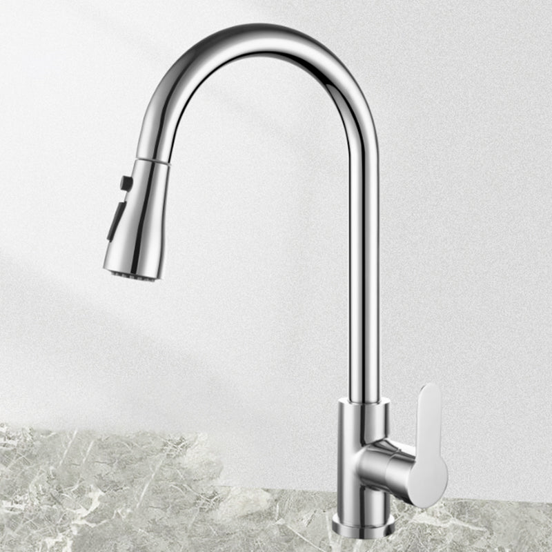 Modern Kitchen Faucet Pure Color Stainless Steel Kitchen Faucet Silver Tri-Mode Supply Lines Included Clearhalo 'Home Improvement' 'home_improvement' 'home_improvement_kitchen_faucets' 'Kitchen Faucets' 'Kitchen Remodel & Kitchen Fixtures' 'Kitchen Sinks & Faucet Components' 'kitchen_faucets' 7078655