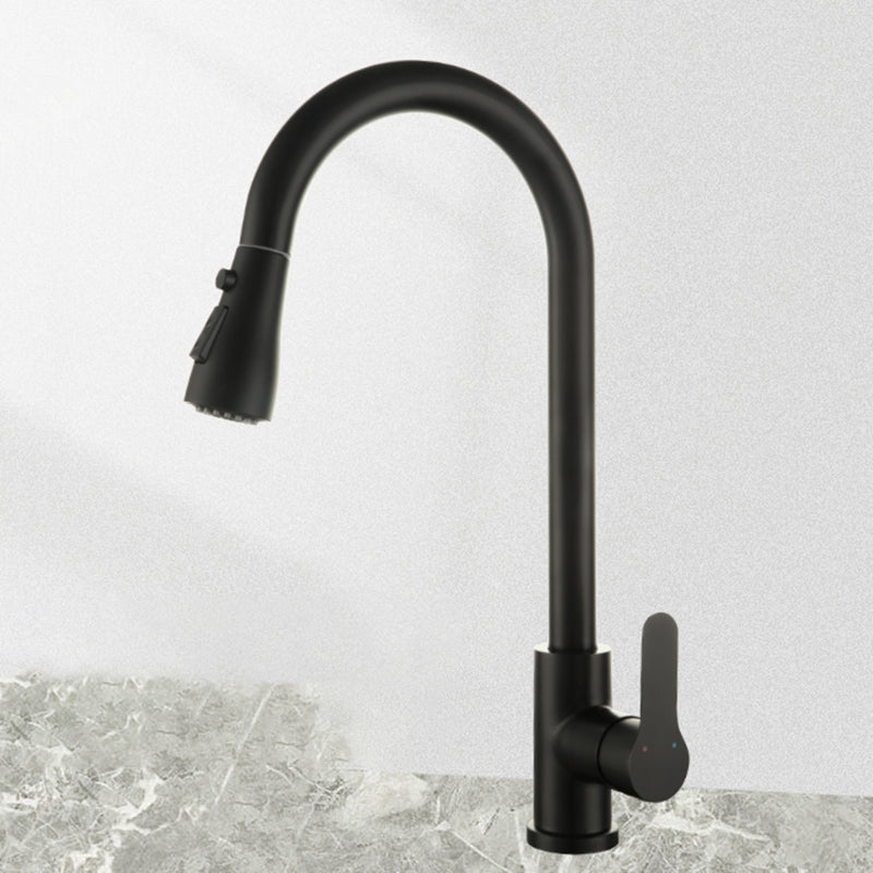 Modern Kitchen Faucet Pure Color Stainless Steel Kitchen Faucet Black Tri-Mode Supply Lines Included Clearhalo 'Home Improvement' 'home_improvement' 'home_improvement_kitchen_faucets' 'Kitchen Faucets' 'Kitchen Remodel & Kitchen Fixtures' 'Kitchen Sinks & Faucet Components' 'kitchen_faucets' 7078657