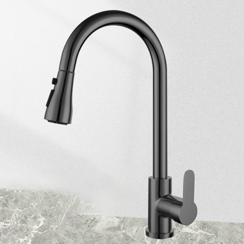 Modern Kitchen Faucet Pure Color Stainless Steel Kitchen Faucet Dark Gray Tri-Mode Supply Lines Included Clearhalo 'Home Improvement' 'home_improvement' 'home_improvement_kitchen_faucets' 'Kitchen Faucets' 'Kitchen Remodel & Kitchen Fixtures' 'Kitchen Sinks & Faucet Components' 'kitchen_faucets' 7078658