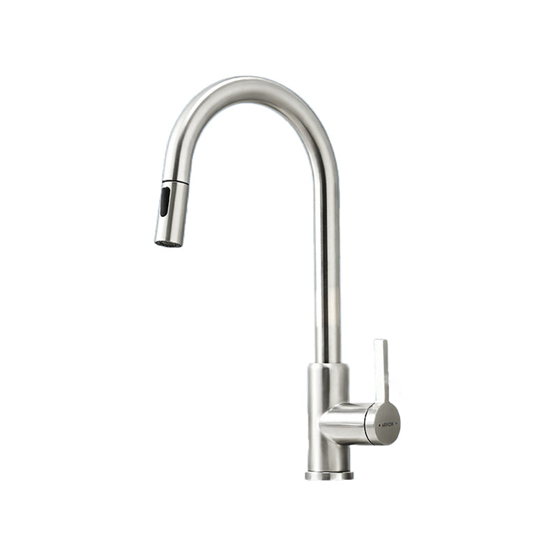High Arch Kitchen Faucet Stainless Steel Kitchen Faucet with No Sensor Silver Round Pull Out Faucet Clearhalo 'Home Improvement' 'home_improvement' 'home_improvement_kitchen_faucets' 'Kitchen Faucets' 'Kitchen Remodel & Kitchen Fixtures' 'Kitchen Sinks & Faucet Components' 'kitchen_faucets' 7078684