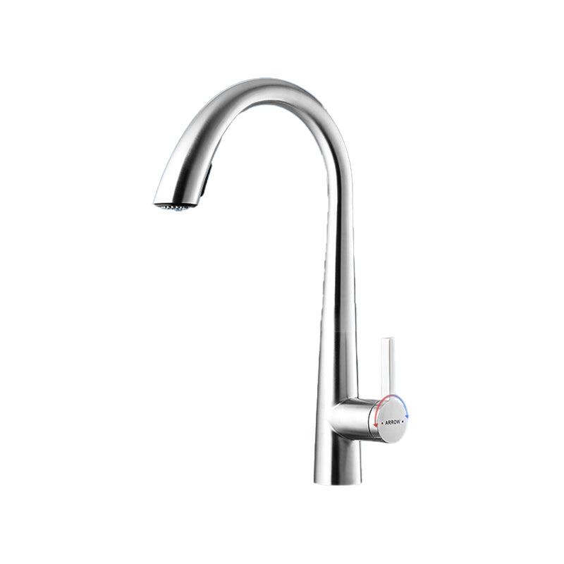 High Arch Kitchen Faucet Stainless Steel Kitchen Faucet with No Sensor Silver Gooseneck Pull Out Faucet Clearhalo 'Home Improvement' 'home_improvement' 'home_improvement_kitchen_faucets' 'Kitchen Faucets' 'Kitchen Remodel & Kitchen Fixtures' 'Kitchen Sinks & Faucet Components' 'kitchen_faucets' 7078686