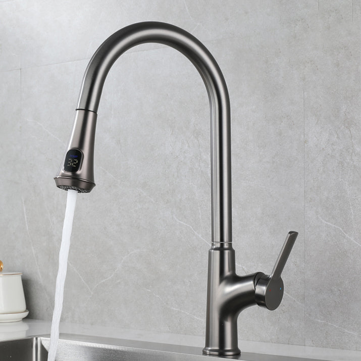 Contemporary Single Handle Kitchen Faucet Pull-down Desk-mounted Faucet Clearhalo 'Home Improvement' 'home_improvement' 'home_improvement_kitchen_faucets' 'Kitchen Faucets' 'Kitchen Remodel & Kitchen Fixtures' 'Kitchen Sinks & Faucet Components' 'kitchen_faucets' 7078734