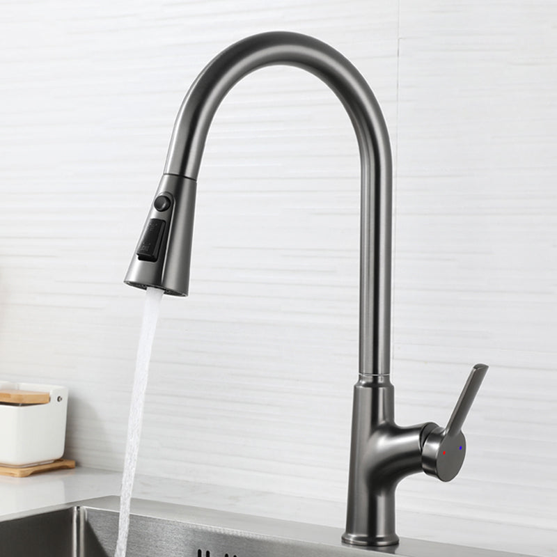 Contemporary Single Handle Kitchen Faucet Pull-down Desk-mounted Faucet Gun Grey Tri-Mode Clearhalo 'Home Improvement' 'home_improvement' 'home_improvement_kitchen_faucets' 'Kitchen Faucets' 'Kitchen Remodel & Kitchen Fixtures' 'Kitchen Sinks & Faucet Components' 'kitchen_faucets' 7078735