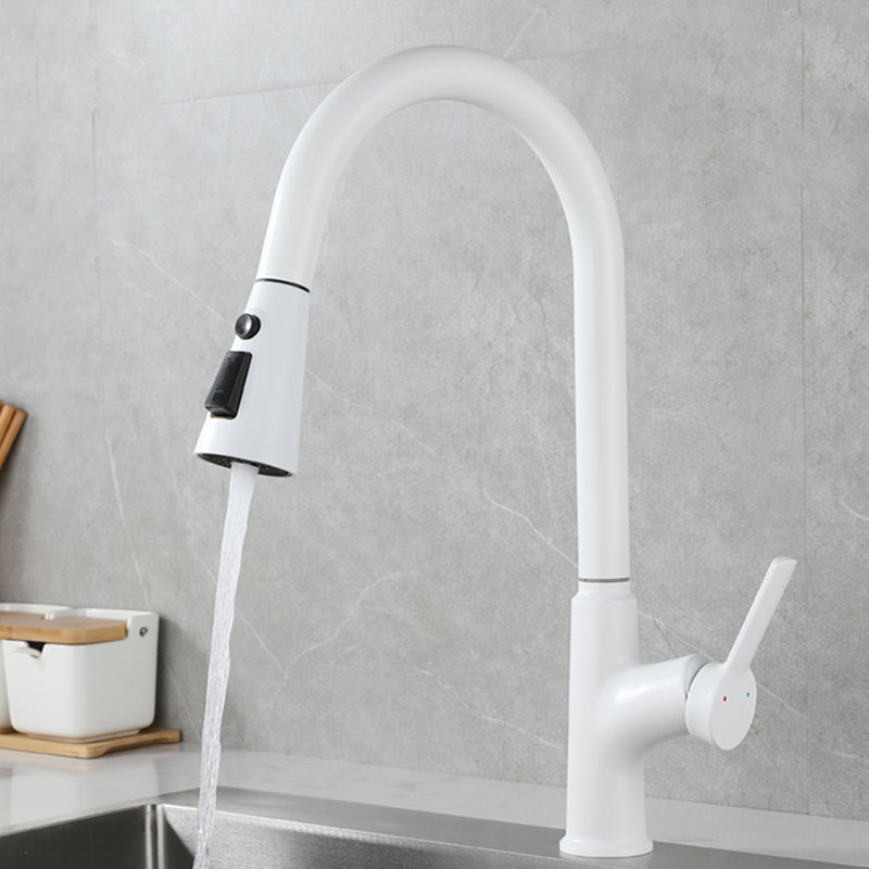 Contemporary Single Handle Kitchen Faucet Pull-down Desk-mounted Faucet White Tri-Mode Clearhalo 'Home Improvement' 'home_improvement' 'home_improvement_kitchen_faucets' 'Kitchen Faucets' 'Kitchen Remodel & Kitchen Fixtures' 'Kitchen Sinks & Faucet Components' 'kitchen_faucets' 7078736