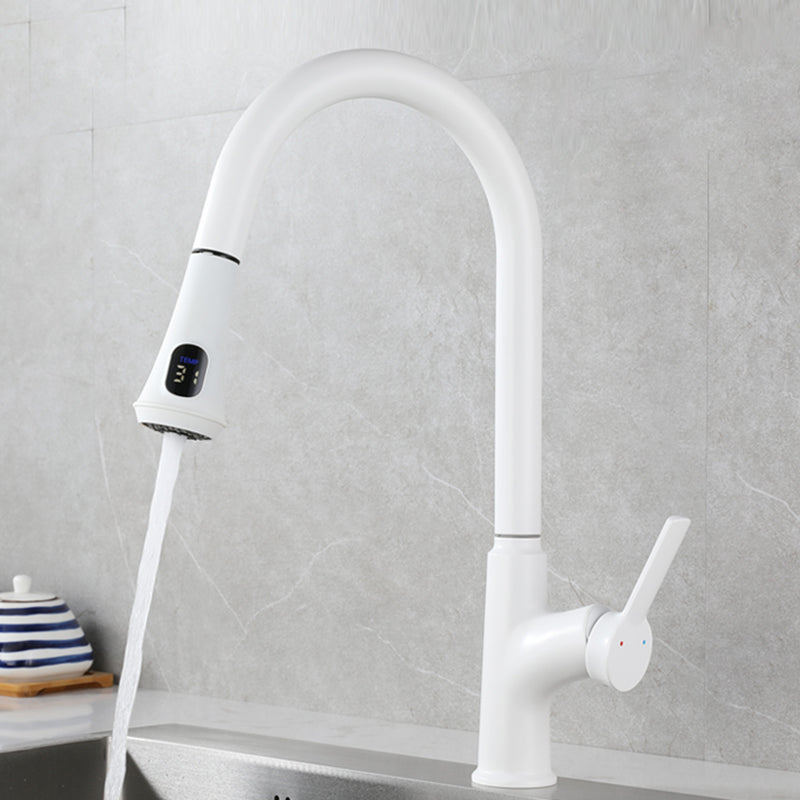 Contemporary Single Handle Kitchen Faucet Pull-down Desk-mounted Faucet White Dual Mode Clearhalo 'Home Improvement' 'home_improvement' 'home_improvement_kitchen_faucets' 'Kitchen Faucets' 'Kitchen Remodel & Kitchen Fixtures' 'Kitchen Sinks & Faucet Components' 'kitchen_faucets' 7078738