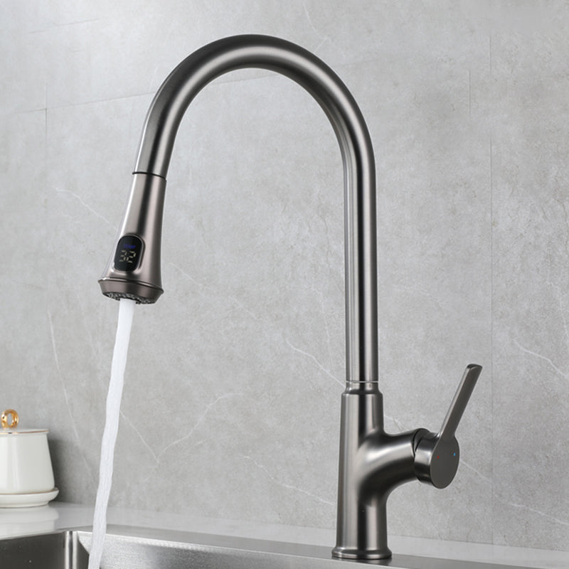Contemporary Single Handle Kitchen Faucet Pull-down Desk-mounted Faucet Gun Grey Dual Mode Clearhalo 'Home Improvement' 'home_improvement' 'home_improvement_kitchen_faucets' 'Kitchen Faucets' 'Kitchen Remodel & Kitchen Fixtures' 'Kitchen Sinks & Faucet Components' 'kitchen_faucets' 7078740