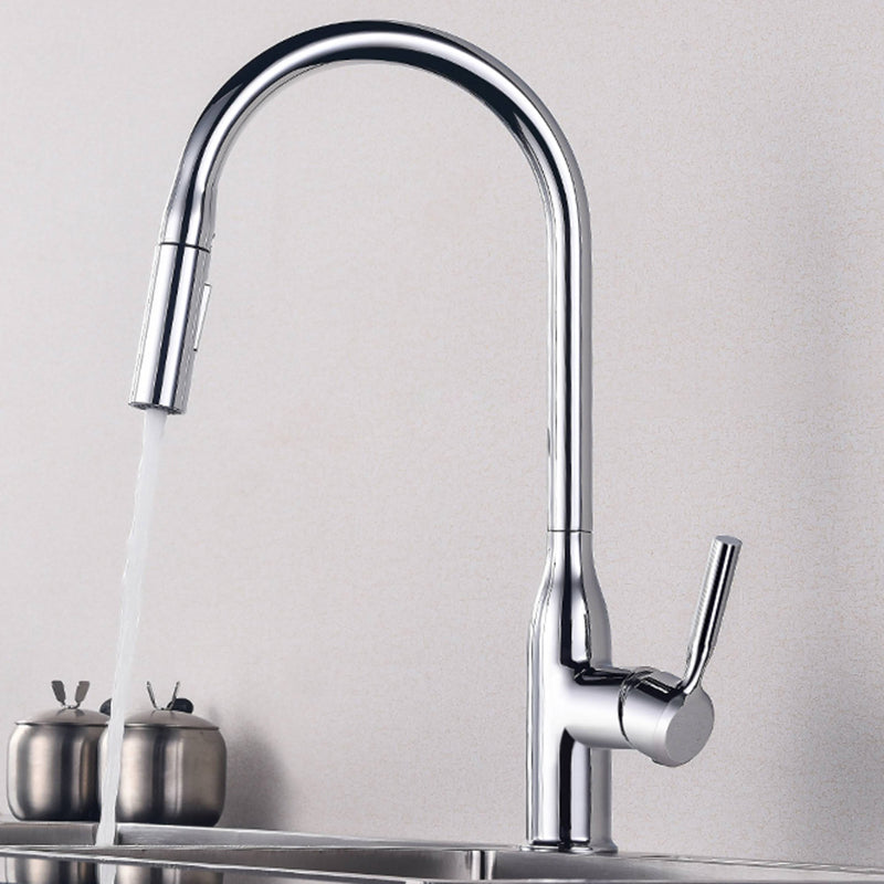 Classic Sink Faucet Metal Solid Color Standard Kitchen Faucet Silver Clearhalo 'Home Improvement' 'home_improvement' 'home_improvement_kitchen_faucets' 'Kitchen Faucets' 'Kitchen Remodel & Kitchen Fixtures' 'Kitchen Sinks & Faucet Components' 'kitchen_faucets' 7078753