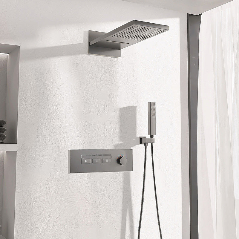 Modern Shower System Brass Slide Bar Included Adjustable Shower Head Shower Combo Gun Grey In-wall Top Spray 3 Clearhalo 'Bathroom Remodel & Bathroom Fixtures' 'Home Improvement' 'home_improvement' 'home_improvement_shower_faucets' 'Shower Faucets & Systems' 'shower_faucets' 'Showers & Bathtubs Plumbing' 'Showers & Bathtubs' 7078762